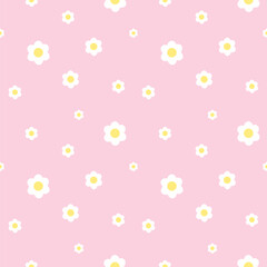 Seamless pattern with white flowers on pink background. Vector illustration.