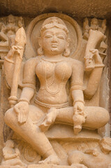 Sculptures on the outer wall of Laxman temple, Khajuraho, Madhya Pradesh, India, Asia.