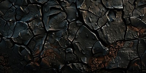 Dried cracked earth texture, dark soil background with natural patterns - obrazy, fototapety, plakaty