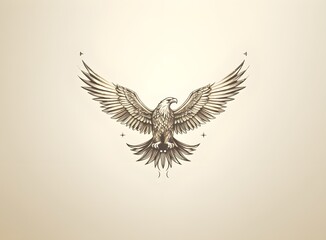 Fototapeta premium golden eagle with wings, A drawing of an eagle with the word eagle on it. 