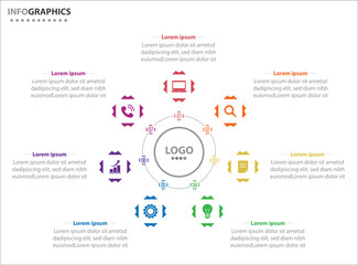 Circle infographic template with 7 options for presentations. Vector infographic design template. diagram, number options. Data visualization. Business concept with 7 steps, seven process.