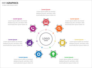 Circle infographic template with 7 options for presentations. Vector infographic design template. diagram, number options. Data visualization. Business concept with 7 steps, seven process.