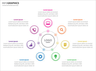 Circle infographic template with 7 options for presentations. Vector infographic design template. diagram, number options. Data visualization. Business concept with 7 steps, seven process.