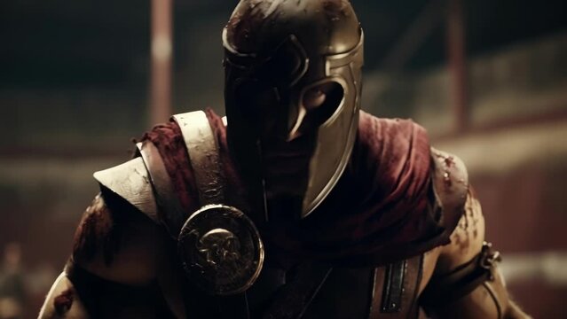 Within the dusty interior of a training arena, a gladiators face masks the exhaustion etched upon his body, determination radiating from his eyes as he pushes himself to the limits of his