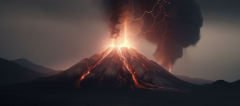 volcano eruption, mountain, lightning, disaster 20