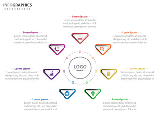 Circle infographic template with 7 options for presentations. Vector infographic design template. diagram, number options. Data visualization. Business concept with 7 steps, seven process.