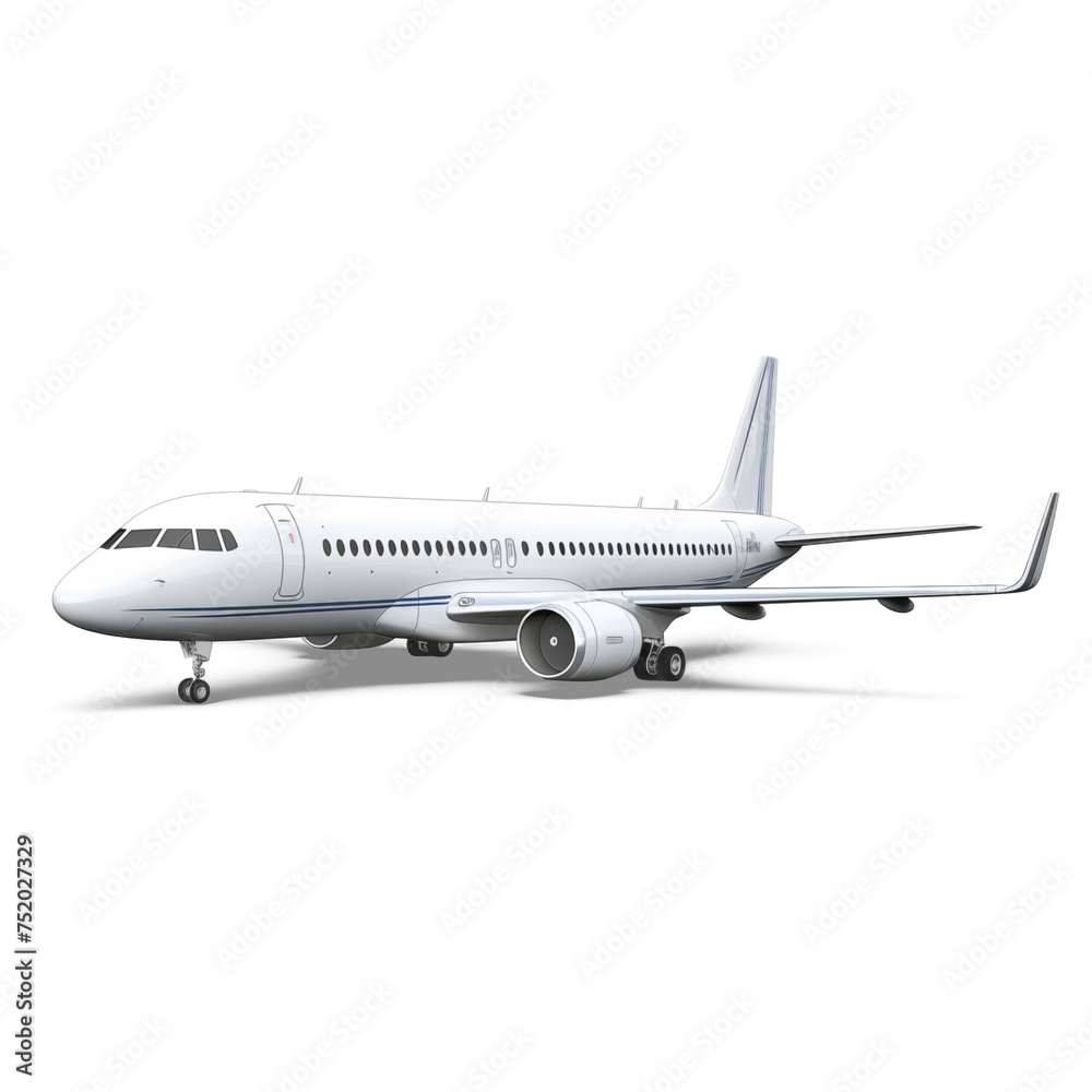 Wall mural airplane grounded on white background: commercial jet aircraft ready for takeoff at the airport