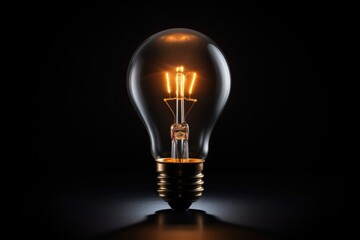 Tungsten light bulb lit on black background, Incandescent light bulb,
  Ai generated