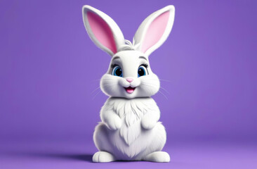 Cute white bunny sitting on purple background