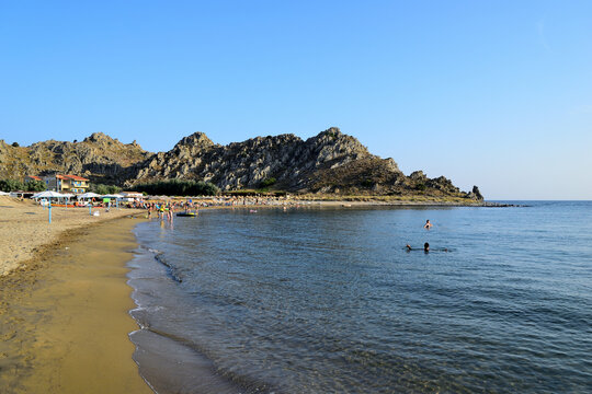 sun and sand at beach - Thanos beach, Lemnos island, Greece, Aegean sea