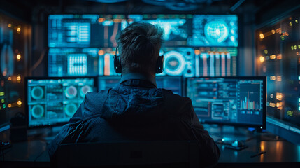 Network Security Professional Analyzing Data