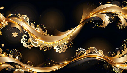 Luxurious dynamic sparkling metallic golden wave abstract design element