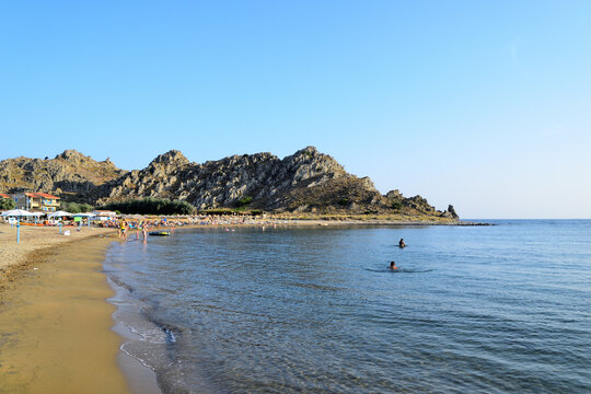 sun and sand at beach - Thanos beach, Lemnos island, Greece, Aegean sea