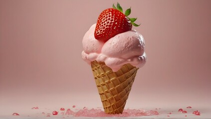 Sweet ice cream cone with strawberry generative AI