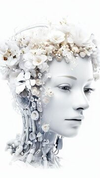 White Android Wearing Flowers