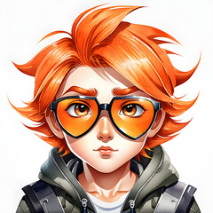 Orange Harmony: Watercolor Portraits of a Cute Boy Character with Orange Hair Displaying Various Emotions(Generative AI)