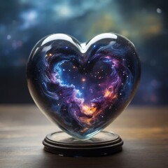 galaxy illustration inside heart glass
