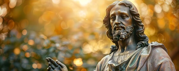 Savior of mankind Jesus Christ depicted in religious figure sculpture art. Concept Religious Figures, Jesus Christ, Sculpture Art, Spiritual Awakening, Christianity - obrazy, fototapety, plakaty