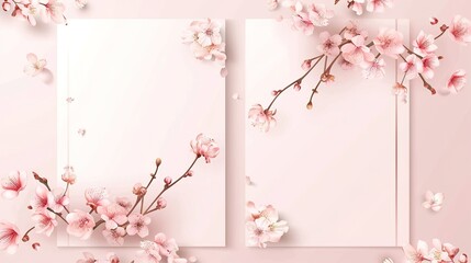 Floral wedding invitation card template with realistic sakura flowers in templates for wedding invitations, greeting cards, posters, flyers, social media advertising banners for blog posts  - obrazy, fototapety, plakaty