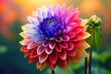 Fototapeten Colorful dahlia flower with blur background, Ai generated © Tanu