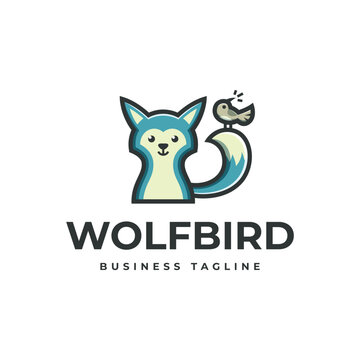 wolf and bird logo vector