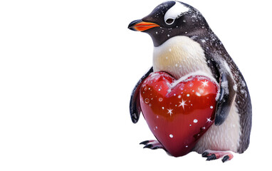 Heart-Cradling Penguin with Tender Care isolated on transparent Background