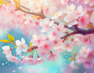 晴れた日に咲く綺麗な桜の花びらのアップ
