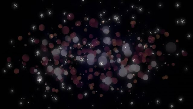 Animation of glowing light spots moving on seamless loop on dark background