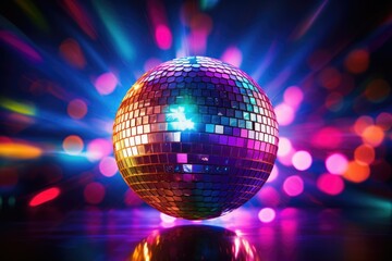 Obraz premium Disco ball with colored lights. club party, disco ball with lights, disco ball and lights, disco ball on abstract colored background, Ai generated