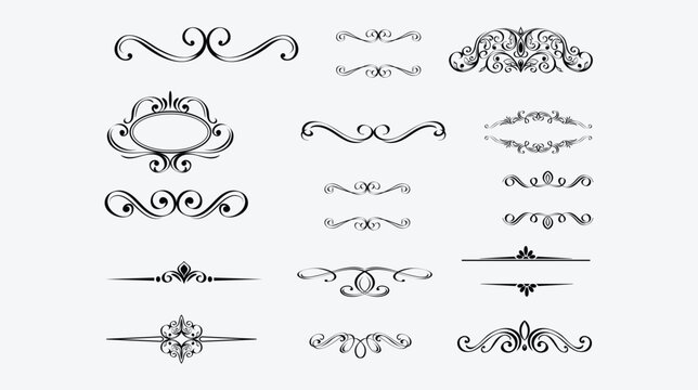 Calligraphic decorative line art border divider floral elements
