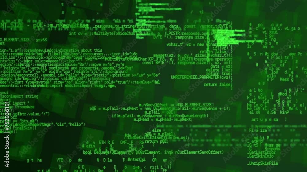 Poster animation of digital data processing over dark background