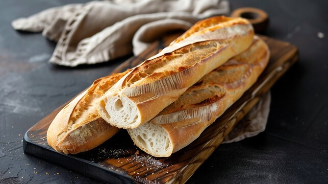 French baguette on a wooden board