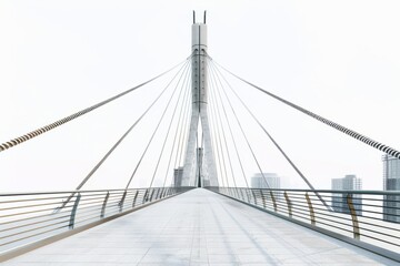 Obraz premium Cable-stayed pedestrian bridge with panoramic city views, on isolated white background, Generative AI