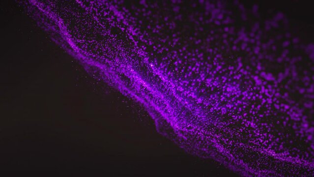 Animation of glowing light purple mesh moving on seamless loop on black background