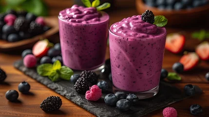 Fototapeten Acai smoothies from Brazil, especially from Rio de Janeiro, combine the delicious acai fruit with a variety of other fruits © Denisa