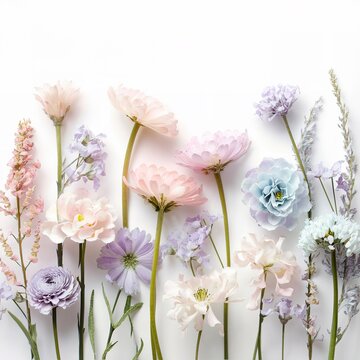 Pastel flowers on white background