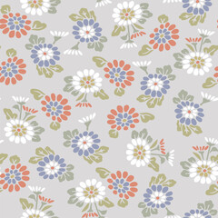 Fototapeta premium Japanese Cute Round Flower Leaf Vector Seamless Pattern 