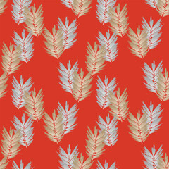 Japanese Brush Feather Motif Vector Seamless Pattern