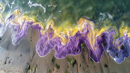 Aerial View of Colorful Algal Bloom in Water
