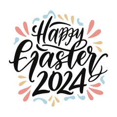 Vector t-shirt design, with the words "Happy Easter 2024"  typography, illustration, black ink, white background Happy Easter 2024 SVG, Easter 2024 SVG, Easter Bunny Svg, Bunny Ears Svg, Kids Easter