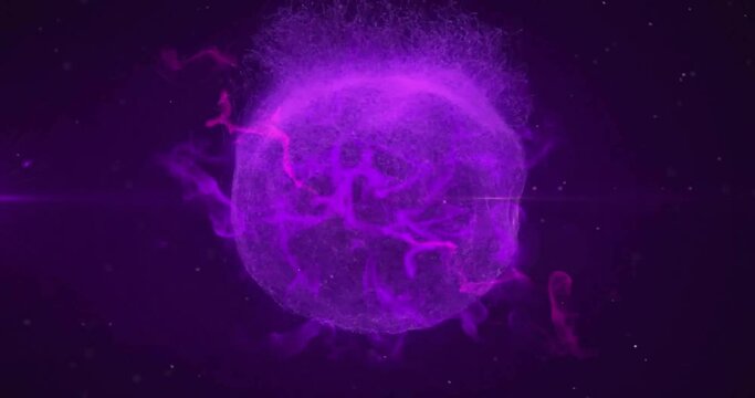 Animation of glowing purple light trails moving on seamless loop on dark background
