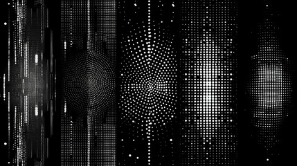 A series of black and white images with dots and lines - obrazy, fototapety, plakaty