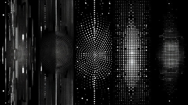 A series of black and white images with dots and lines