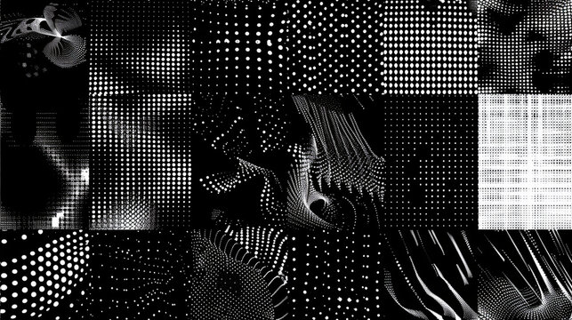 A collection of black and white images with a lot of dots