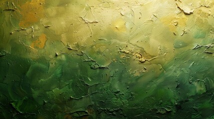 Abstract Art: Green and Gold Impasto Wall Painting Generative AI