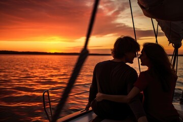 Fototapeta na wymiar Romantic sunset cruise on a boat.