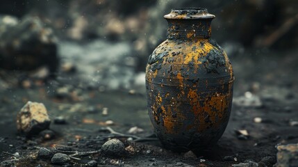 Abstract Art from Ancient Clay Bottle Generative AI