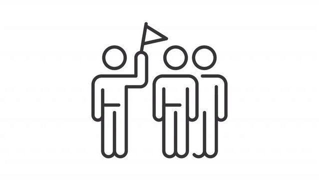 Tourists guiding line animation. Travel adventure animated icon. Group of travelers. Vacation trip. Black illustration on white background. HD video with alpha channel. Motion graphic