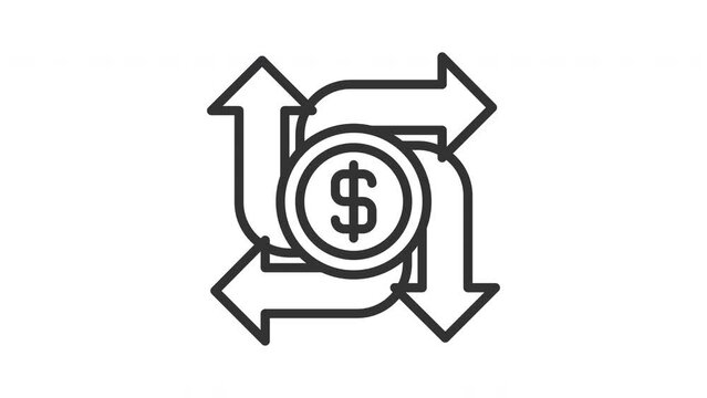 Animated cash flow with dollar sign and arrows representing financial growth, ideal for finance blogs, presentations, and investment concepts in design projects