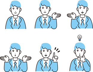 ビジネス　男性　人物　スーツ　ベクター　シンプル　アイコン　飾り　あしらい　イラスト素材セット